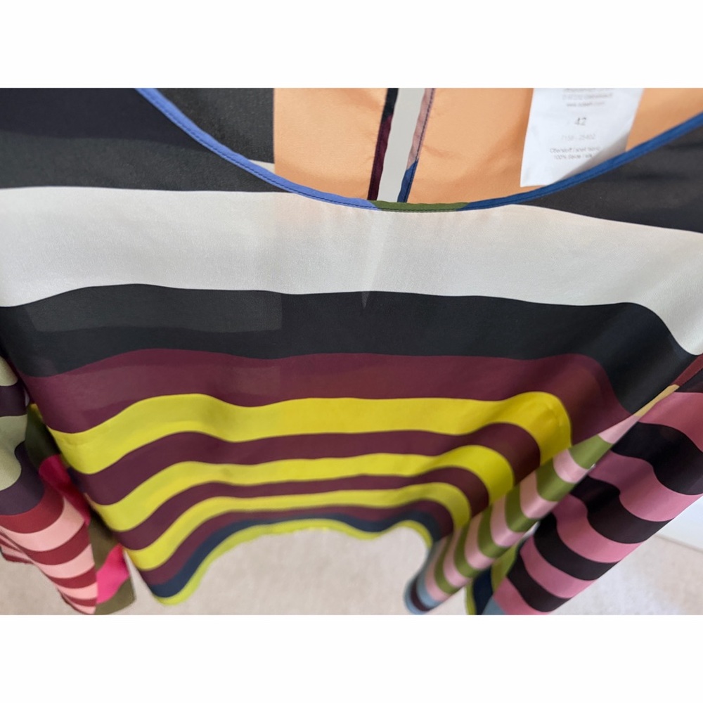 Odeeh Colorful Rainbow Stripe Silk Top Blouse Colorblock Patchwork Rugby 42 - Picture 9 of 16